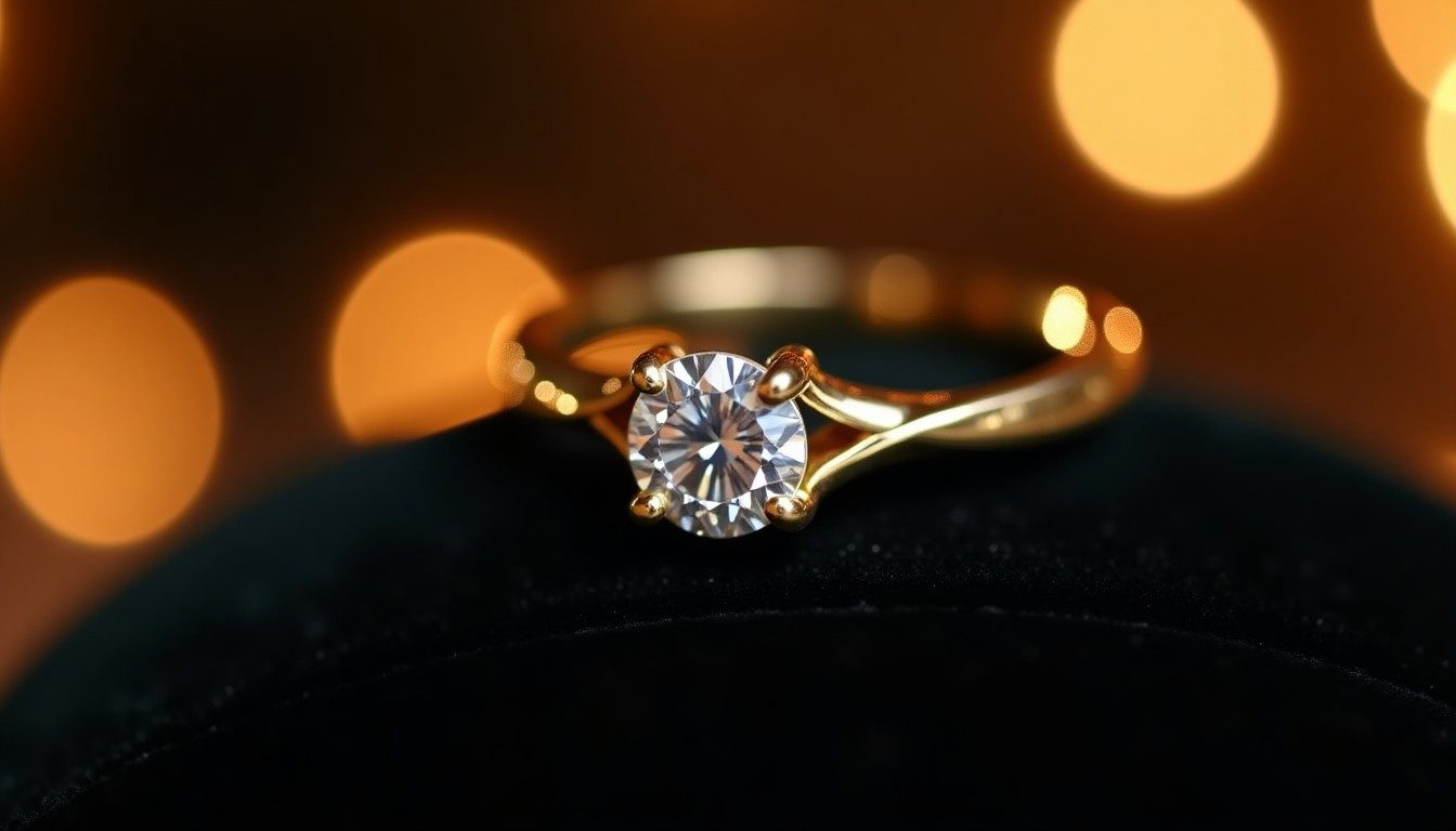 Anello in oro con diamante su velluto scuro